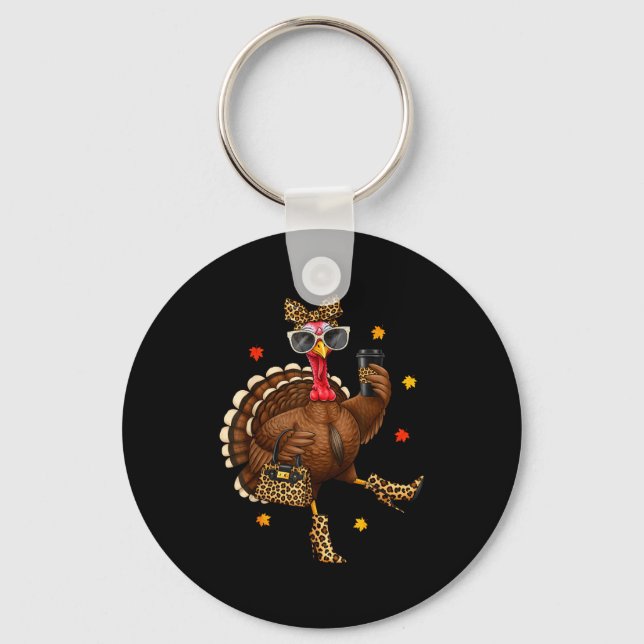 Porte-clés Leopard Turkey Drinking Coffee Thanksgiving Women  (Recto)
