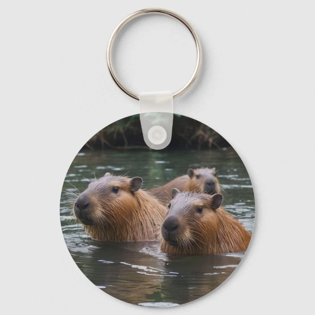 Porte-clés Les capybaras nagent dans la rivière,  (Recto)