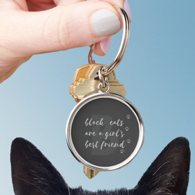 Porte-clés Les chats noirs sont une fille Meilleur ami Porte  (if your best friend is a black cat, this keychain is just for you. Add your initial (or your cat's))