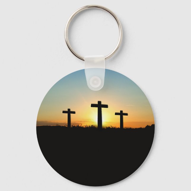 Porte-clés Les croix de crucifixion au coucher du soleil (Recto)