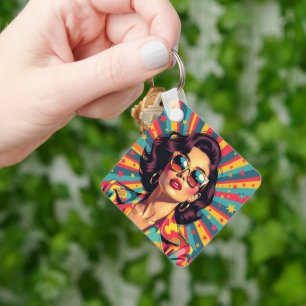 Porte-clés Les Femmes En Lunettes De Soleil Retro Pop