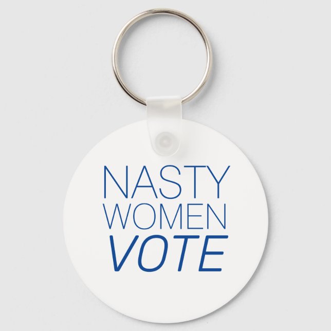Porte-clés 'Les Femmes Nasty Votent' bleu blanc (Recto)