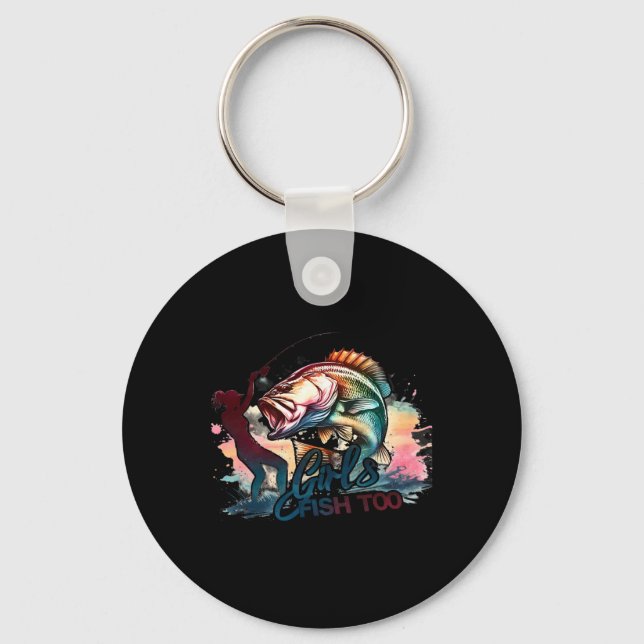 Porte-clés Les filles pêchent aussi pêche grande bouche B Gra (Recto)