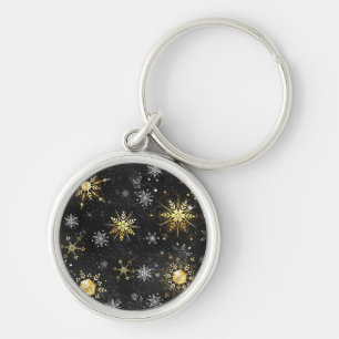 Porte-clés Les flocons dorés de Noël sur l'Arrière - plan noi