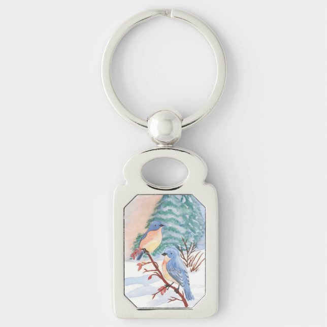 Porte-clés Les mésanges peintes à l'aquarelle (Devant)