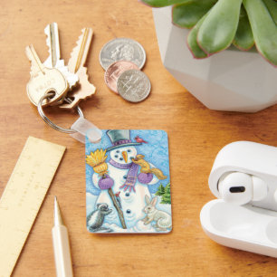 Porte-clés Les mignons animaux construire un bonhomme de neig