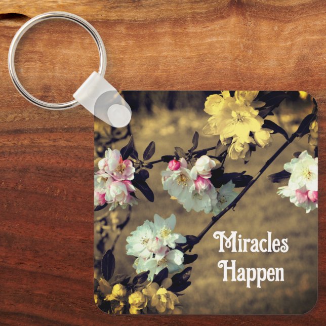 Porte-clés Les miracles se produisent Printemps fleuris Inspi (Recto)
