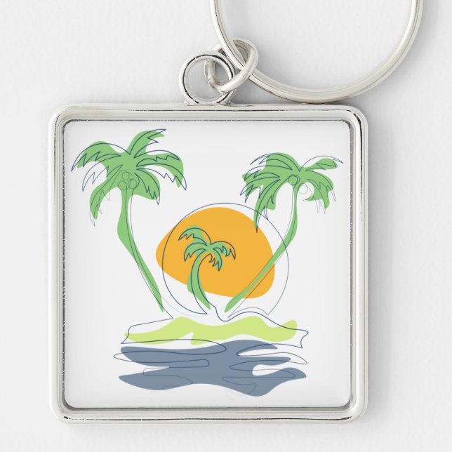 Porte-clés Les paysages de plage tropicaux de l'île. Palmier  (Devant)