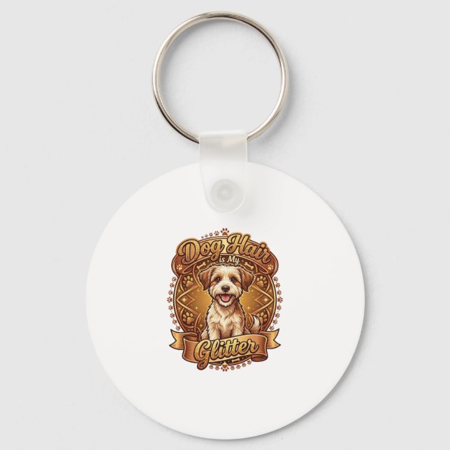 Porte-clés Les poils de chien sont ruban doré scintillant et  (Recto)
