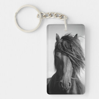 Porte-clés L'étalon friésien au vent.