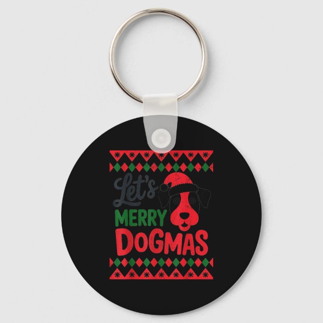 Porte-clés Let's Merry Dogmas Funny Dog Santa Hat Christmas X (Recto)