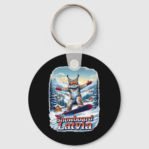 Porte-clés Lettonie Snowboard Lynx En Hiver Wonderland
