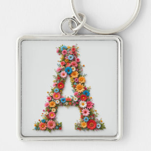 Porte-clés Lettre A de l'alphabet floral conçu avec des fleur