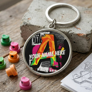 Porte-clés Lettre "A" de style Graffiti personnalisable
