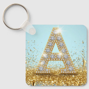 Porte-clés Lettre A en diamant de luxe sur fond de paillettes