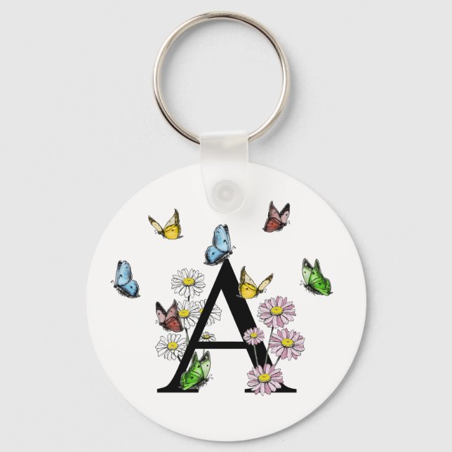 Porte-clés Lettre A Floral Butterfly Monogramme initial (Recto)