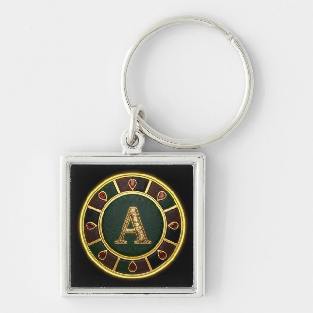 Porte-clés Lettre A, médaillon de monogramme orné (Devant)