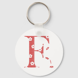 Porte-clés lettre à motifs floraux F(rouge & points)