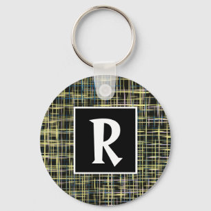 Porte-clés Lettre Abstraite Grille jaune et bleue