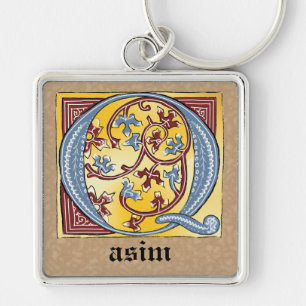 PORTE-CLÉS LETTRE BLEUE MOYENNE ET ROUGE IVÉE ÉCLAIRÉE Q
