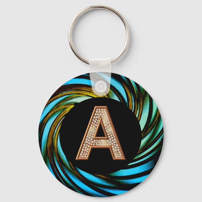 Porte-clés LETTRE BULLE D'OR A Turquoise Swirl (Recto)