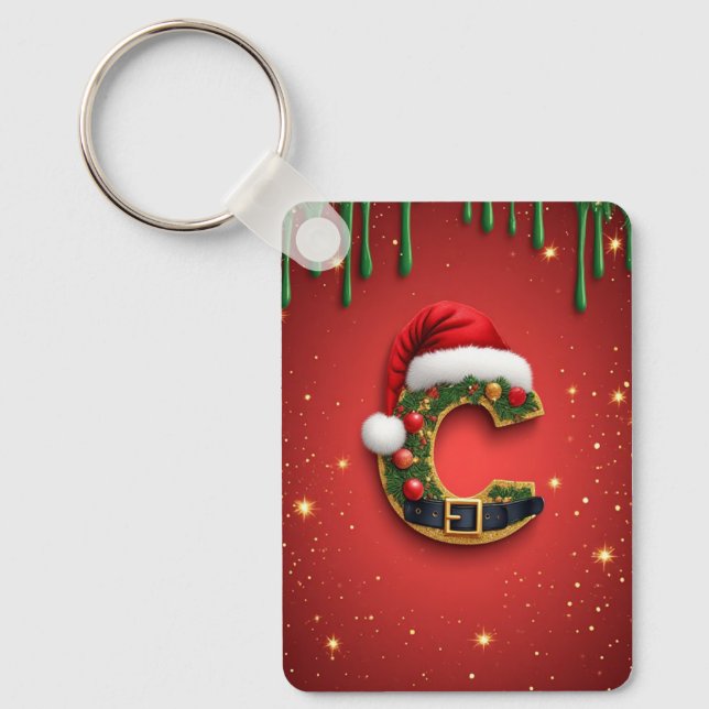 Porte-clés Lettre C avec décoration de couronne de Noël 🎁 (Recto)