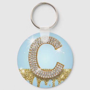 Porte-clés Lettre C de luxe en diamant sur fond de paillettes
