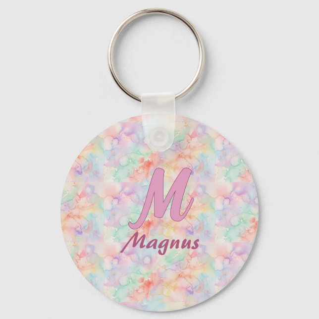 Porte-clés lettre c initiale nom pastel aquarelle rose bleu (Recto)