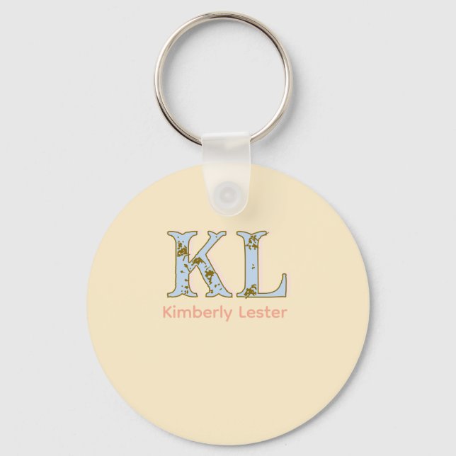 Porte-clés lettre de nom monogramme pêche rétro pastel gras (Recto)