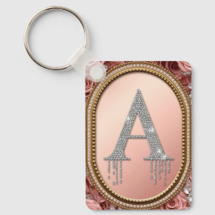 Porte-clés Lettre Diamant Monogramme A dans un Cadre Doré ave