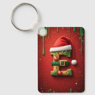 Porte-clés Lettre E de Santa avec décoration de couronne de N