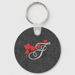 Porte-clés Lettre élégante F de coeurs