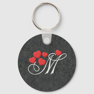 Porte-clés Lettre élégante M de coeurs