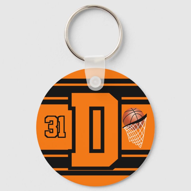 Porte-clés Lettre et numéro de basket-ball orange et noir (Recto)