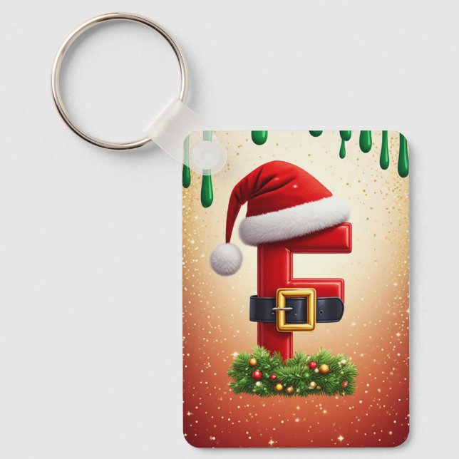 Porte-clés Lettre F de Santa avec accent de couronne de Noël  (Recto)
