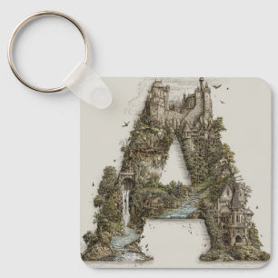 Porte-clés Lettre Fantastique A avec des Châteaux dans le Liv