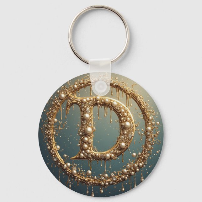 Porte-clés Lettre initiale D en monogramme doré (Recto)