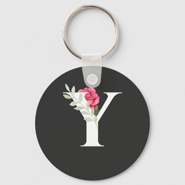 Porte-clés Lettre initiale de monogramme Y en blanc avec rose (Recto)