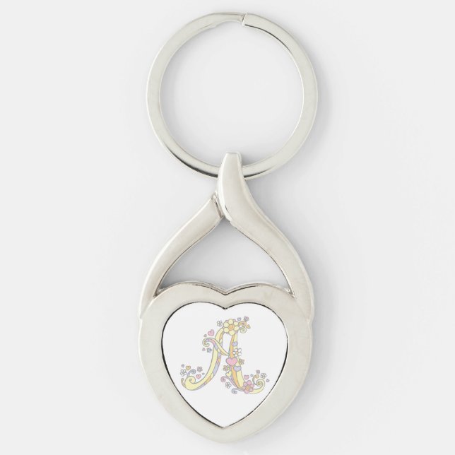 Porte-clés Lettre initiale du coeur de l'amour Une bague clé (Devant)
