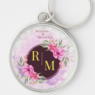Porte-clés Lettre initiale florale de couronne Monogramme Nom