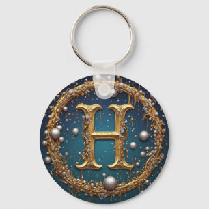 Porte-clés Lettre initiale H en monogramme doré