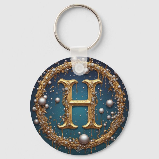 Porte-clés Lettre initiale H en monogramme doré (Recto)