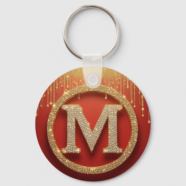 Porte-clés Lettre initiale M Monogramme doré pailleté (Recto)