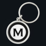 PORTE-CLÉS LETTRE INITIALE MONOGRAPHIQUE NOIR BLANC<br><div class="desc">Porte - clé monogrammé moderne avec initiale monogramme en noir et blanc.</div>