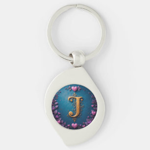 Porte-clés Lettre J dorée Monogramme inspiré de l'amour et de