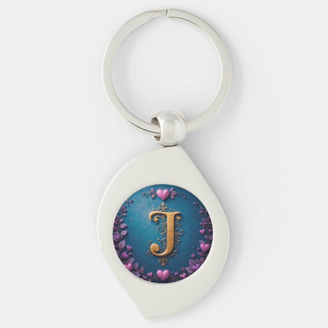 Porte-clés Lettre J dorée Monogramme inspiré de l'amour et de (Devant)