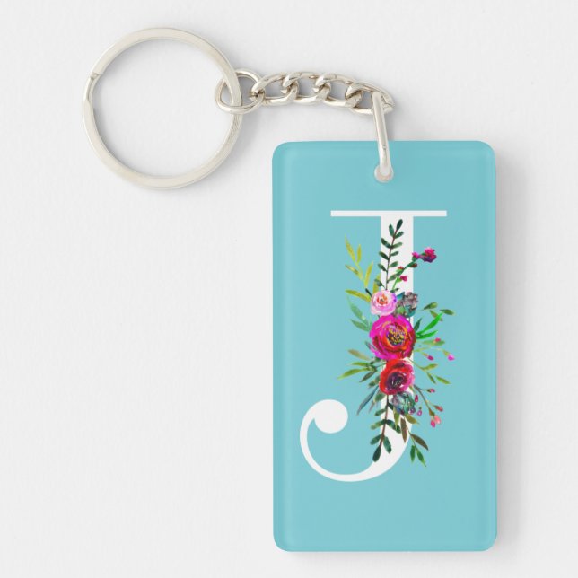 Porte-clés Lettre J Monogramme initial Floral Couleur personn (Devant)