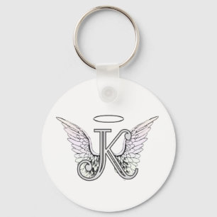 Porte-clés Lettre K Monogramme initial avec ailes angéliques 