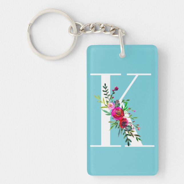 Porte-clés Lettre K Monogramme initial Floral Couleur personn (Devant)