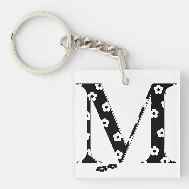 Porte-clés lettre M à motifs floraux (Devant)